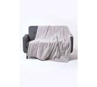 HOMESCAPES Light Grey Velvet Throw Super Soft Thick Cotton Velvet Blanket with Handwoven Embroidered Dots and Thick Quilting Reversible Bedspread Cosy and Warm Bed or Sofa Throw, 125 x 150cm