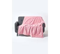 Homescapes Velvet Quilted Throw 100% Cotton, Soft & Luxurious Blanket In Pink Pink 125cm x 150cm