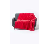 HOMESCAPES Large Luxury Red Velvet Throw Super Soft Thick Cotton Velvet Blanket with Handwoven Embroidered Dots and Thick Quilting Cosy and Warm Bedspread Sofa or Bed Throw, 150 x 200 cm
