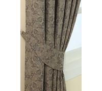 Homescapes Grey Vintage Floral Jacquard Curtain Tie Back Pair