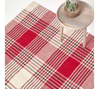 Homescapes Walker Red Tartan Check Non-Slip 100% Wool Rug, 70 X 120 Cm