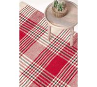 Walker Red Tartan Check Non-Slip 100% Wool Rug Homescapes Red 70cm x 120cm