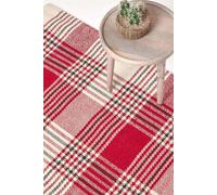 Walker Red Tartan Check Non-Slip 100% Wool Rug Homescapes Red 70cm x 120cm