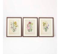 HOMESCAPES Wall Decoration Set of 3 Frames with Picture, Wildflowers