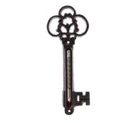 HOMESCAPES Brown Cast Iron Garden Thermometer Wall Mounted Ornate Key Shaped Temperature Gauge