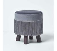 HOMESCAPES Warwick Velvet Footstool with Legs - Grey