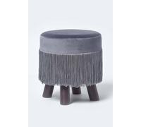 Homescapes Warwick Velvet Footstool With Legs In Grey Grey One Size