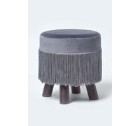 Warwick Velvet Footstool with Legs Homescapes Grey One Size