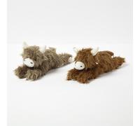 HOMESCAPES Weighted Door Stop Animal, Decorative Cute Highland Cow, Set of 2, Novelty Heavy Fabric Doorstop, 100% Polyester, Indoor Decoration for Home & Office - Grey & Brown 1.5kg
