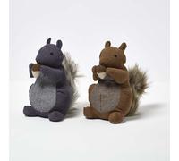 HOMESCAPES Weighted Door Stop Animal, Decorative Cute Squirrels, Set of 2 Novelty Heavy Fabric Doorstop, Stuffed Polyester Weights Stopper for Floor Indoor Decoration for Home & Office
