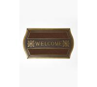 Homescapes Welcome' Door Mat with Curved Edge, 75 x 45 cm in Gold | Size: 45 cm x 75 cm Homescapes Gold 45 cm x 75 cm