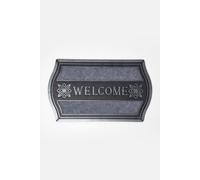 Homescapes Welcome' Door Mat with Curved Edge, 75 x 45 cm in Silver | Size: 45 cm x 75 cm Homescapes Silver 45 cm x 75 cm