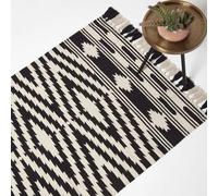 HOMESCAPES White & Black Handwoven Kilim Rug 120 x 170 cm 100% Cotton Living Room Area Rug ‘Dinan’ with Traditional Geometric Pattern & Tassels