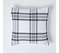 HOMESCAPES White & Black Tartan Cushion Cover, 100% Cotton 18 x 18 or 45cm x 45cm, A Great Fit for Sofa or Settee Cushion Cover, or as Display Cushions for your Bed or Conservatory