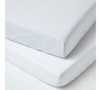 Homescapes White Cotton Cot Bed Fitted Sheets 200 Thread Count, 2 Pack