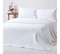 HOMESCAPES White Cotton Rich Metelassé Textured Bedspread with Diamond Pattern, Single