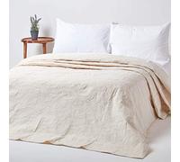 HOMESCAPES White Cotton Rich Metelassé Textured Cream Bedspread with Floral Pattern, Single