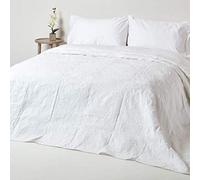 HOMESCAPES White Cotton Rich Metelassé Textured White Bedspread with Floral Pattern, Double