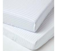 HOMESCAPES White Cot Bed Fitted Sheets 70 x 140 cm 2 Pack 100% Egyptian Cotton Percale Soft Hypoallergenic Toddler Bed Sheet Fully Elasticated Skirt Breathable Easy Care 330 TC 500 Thread Count Equiv