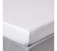 HOMESCAPES White Deep Fitted Sheet (12”) Single 330 TC 500 Thread Count Equivalent Satin Stripe Pure Egyptian Cotton Bed Sheet with Fully Elasticated Skirt