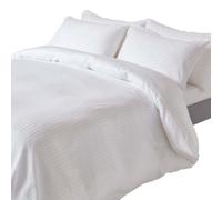 HOMESCAPES White Pure Egyptian Cotton Duvet Cover Set Double 330 TC 500 Thread Count Equivalent Satin Stripe Quilt Cover Pillowcase 2 Pillowcases Included Bedding Set