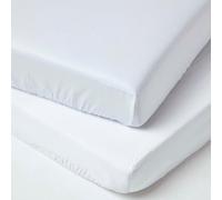 Homescapes White Organic Cotton Cot Bed Fitted Sheets 400 Thread Count, 2 Pack