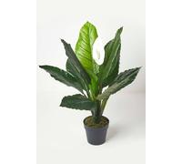 HOMESCAPES Artificial Peace Lily Plant 90 cm Tall Fake Spathiphyllum Flower in Black Pot