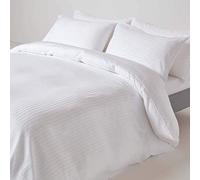 HOMESCAPES White Pure Egyptian Cotton Duvet Cover Set Double 330 TC 500 Thread Count Equivalent Satin Stripe Quilt Cover Pillowcase 2 Pillowcases Included Bedding Set