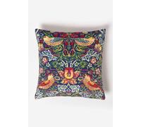 HOMESCAPES William Morris Cushion Navy Blue Velvet Strawberry Thief Design with Cushion Insert 45 x 45 cm Decorative Art Nouveau Throw Pillow for Sofa or Bed