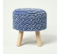 HOMESCAPES Willow Macrame Footstool - 43 cm Tall - Blue