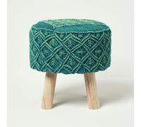 HOMESCAPES Willow Macrame Footstool - 43 cm Tall - Teal Green