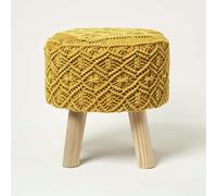 HOMESCAPES Willow Macrame Footstool - 43 cm Tall - Yellow