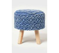 Homescapes Willow Macrame Footstool In Blue