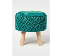 Homescapes Willow Macrame Footstool In Teal Teal
