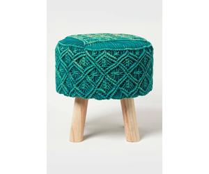 Homescapes Willow Macrame Footstool In Teal Teal