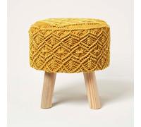 Homescapes Willow Macrame Yellow Footstool