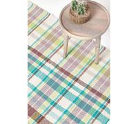 Homescapes Tartan Rug Handwoven Blue, Yellow, Brown & White 100% Cotton Check Rug, 120 x 170 cm