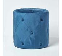 Homescapes Windsor Velvet Footstool in Navy Homescapes Navy