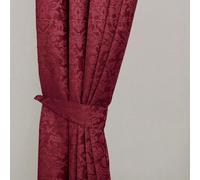 HOMESCAPES Wine Red Super Luxury Velvet Jacquard Curtain Tie Backs Pair, 2 Tie Backs for Curtains - Coordinating with Chenille Thermal Pencil Pleat Curtains. FREE SWATCHES AVAILABLE