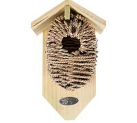 HOMESCAPES Wooden Bird Box with Seagrass Bird Nest For Wall or Tree Mounting