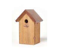 HOMESCAPES Solid Wood Bird House Blue Tit Nesting Box H 26 F cm x W 16 cm Garden Bird Box for Fence or Trees Crafted from Treated Alder Wood With Copper Roof Ready Assembled with Door & Sloping Roof