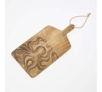 HOMESCAPES Wooden Chopping Board with Engraved Octopus Design, 25H x 50W x 2D cm, Natural Mango Wood, Decorative Serving Charcuterie Board