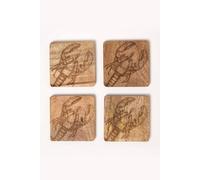 Homescapes Wooden Coaster Set With Lobster Design, Set Of 4 In Natural Natural
