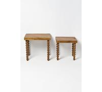 Homescapes Wooden Nesting Side Tables, Set Of 2 In Brown Brown One Size