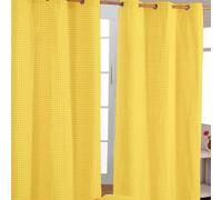 HOMESCAPES Yellow Gingham Check Eyelet Curtain Pair 100% Cotton 137cm (54”) Wide x 228cm (90”) Drop