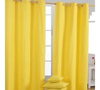 HOMESCAPES Yellow Eyelet Curtain Pair 117cm (46") Wide x 137cm (54") Drop Plain Heavy Unlined Curtains