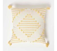 Homescapes Yellow Geometric Tassel Cotton Cushion 45 X 45 Cm