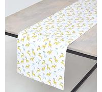HOMESCAPES Yellow & Grey Christmas Table Runner 35 x 180 cm Long 100% Cotton “Majestic Stag” Pattern Xmas Runner