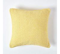 HOMESCAPES Yellow ‘Halden’ Chevron Geometric Pattern 100% Cotton Cushion Cover Coordinating with Matching Throws and Bedspreads, 60 x 60 cm