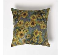 Van Gogh Sunflowers Filled Velvet Cushion 46 x 46 cm Homescapes Taupe One Size